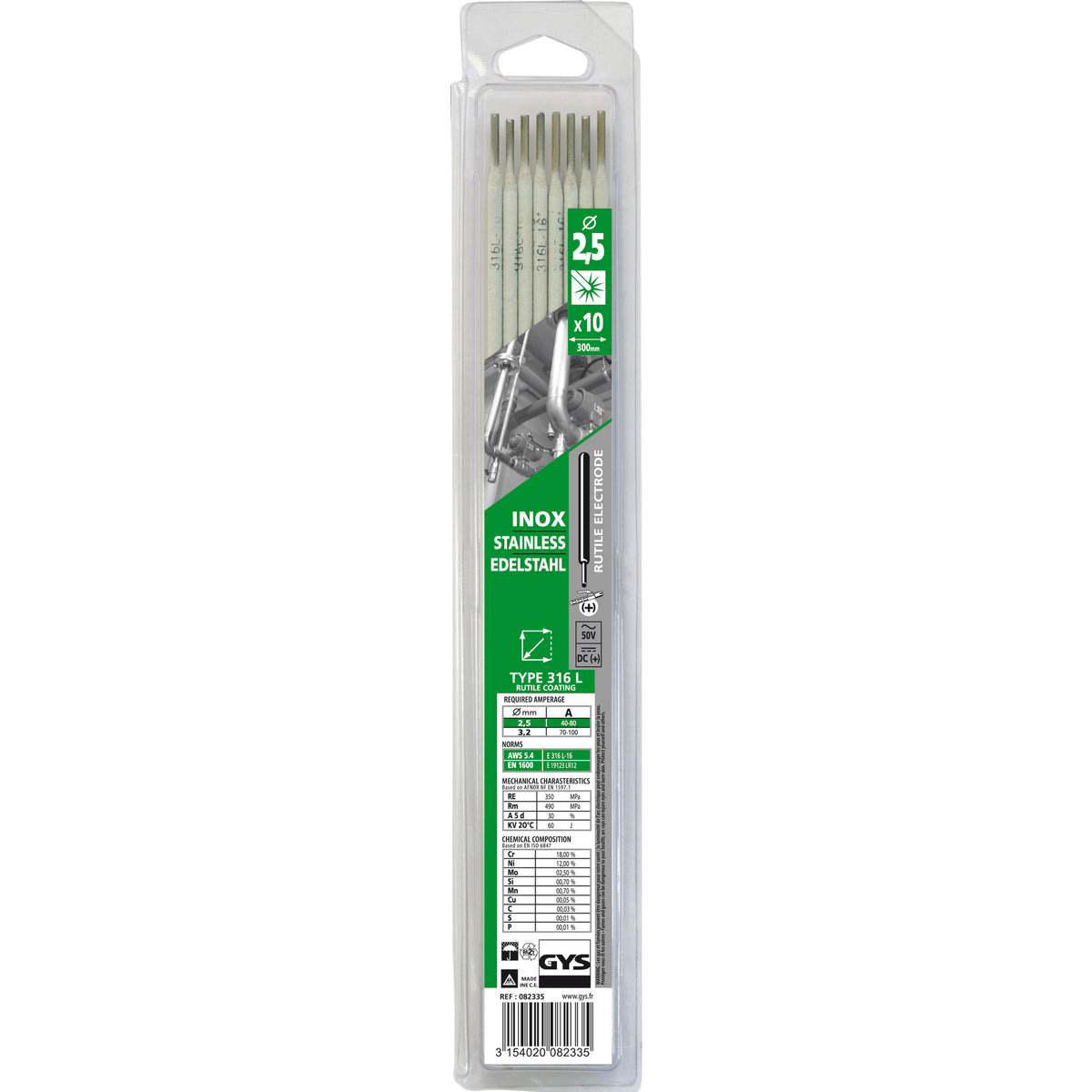 Edelstahl-Elektroden 2,5mm, 10 Stück