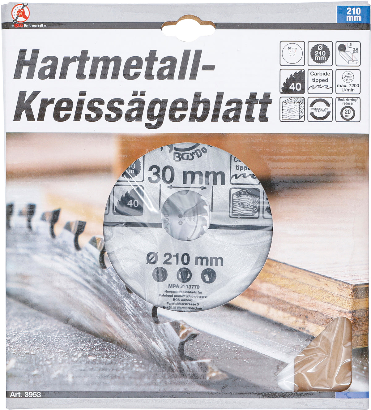 BGS Hartmetall-Kreissägeblatt | Ø 210 x 30 x 2,6 mm | 40 Zähne
