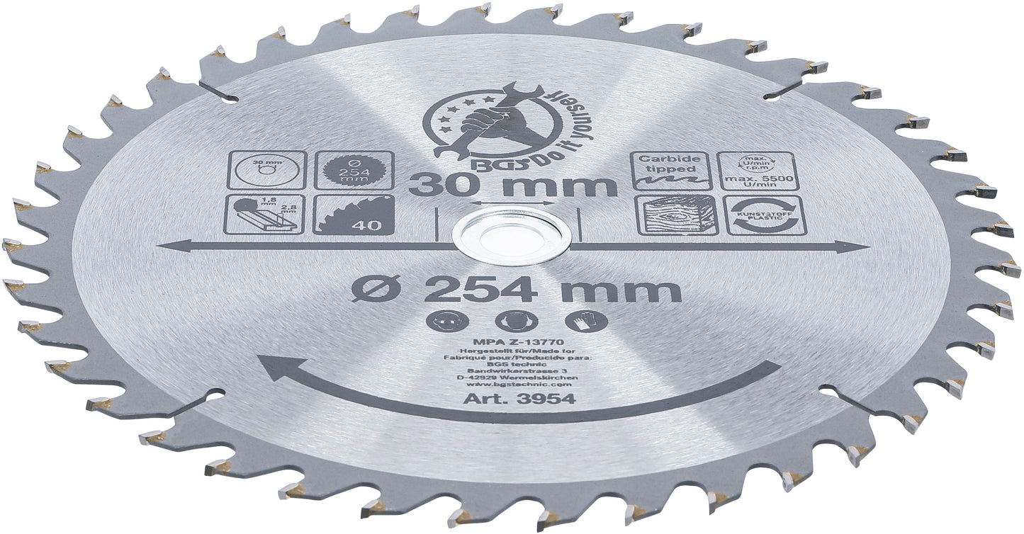BGS Hartmetall-Kreissägeblatt | Ø 254 x 30 x 3,2 mm | 40 Zähne