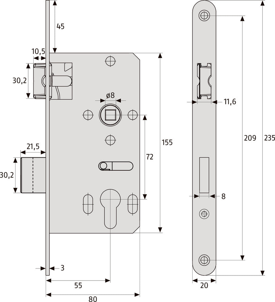 ABUS "ESK" PZ2 universal S für Wohnungstüren (DIN L/R)