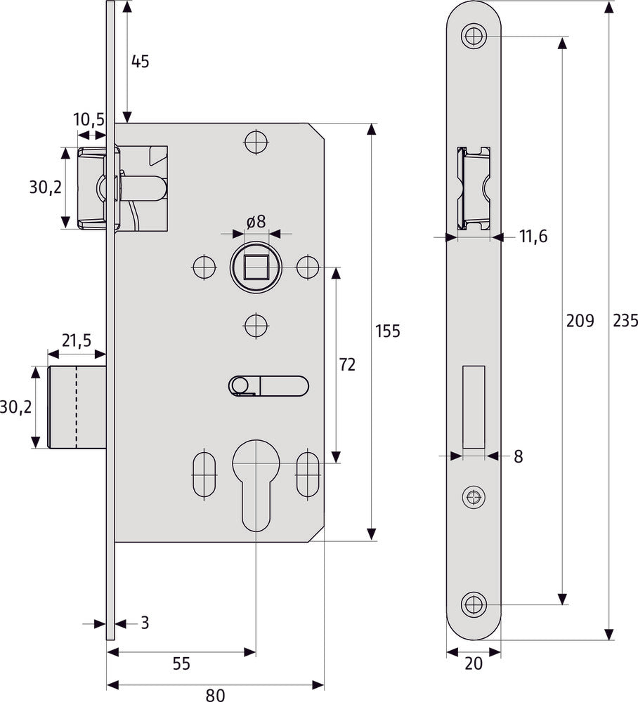 ABUS "ESK" PZ2 universal S für Wohnungstüren (DIN L/R)
