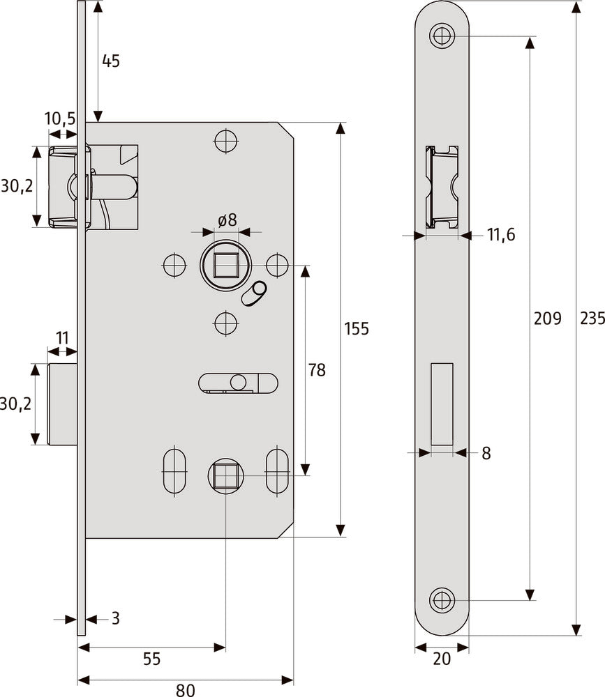 ABUS universal Einsteckschloss für WC-Türen (DIN L/R)