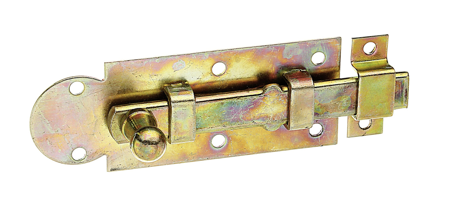 Fensterriegel,gelbvz,gerade,mSchlaufe100 100x30x11,5 mm, vz bunt chrom.