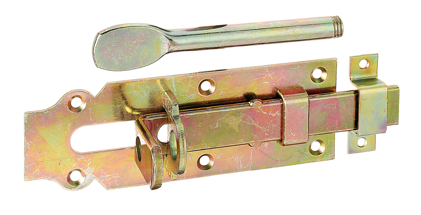 Stalltür-Schlossriegel,gbvz,mSchlaufe160 160x56x22 mm, vz bunt chrom.
