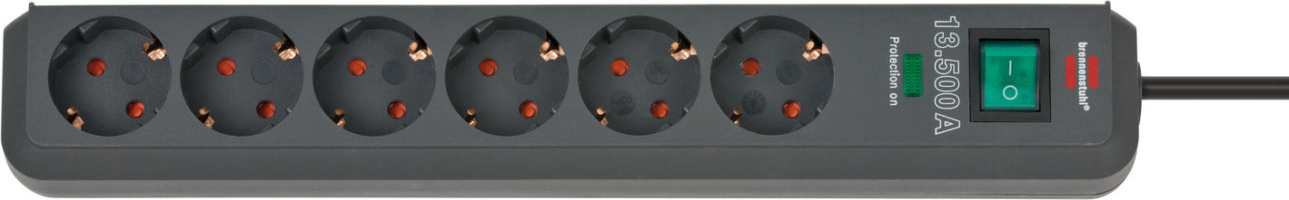 Eco-Line 6fach Leiste anthrazit *DE* 1,5m H05VV-F3G1,5 Ü-Schutz,Schalter schwarz, ca.1.5m H05VV-F3G1.5