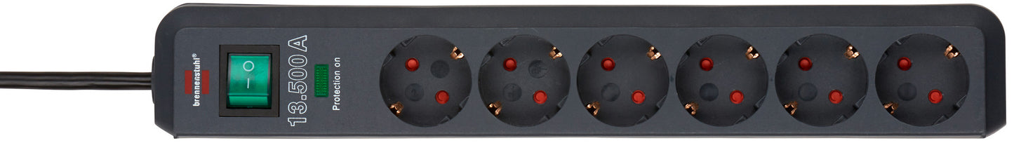 Eco-Line 6fach Leiste anthrazit *DE* 1,5m H05VV-F3G1,5 Ü-Schutz,Schalter schwarz, ca.1.5m H05VV-F3G1.5