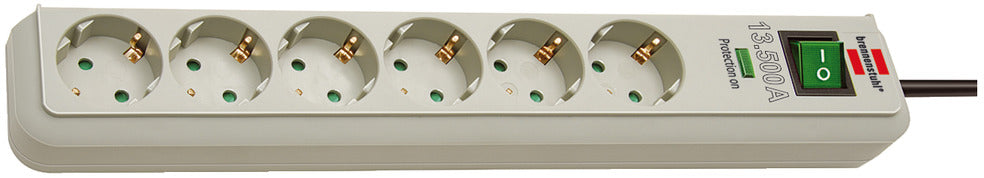 Eco-Line 6fach Leiste PCgrau *DE* 1,5m H05VV-F3G1,5 Ü-Schutz,Schalter lichtgrau,ca.1.5m H05VV-F3G1.5