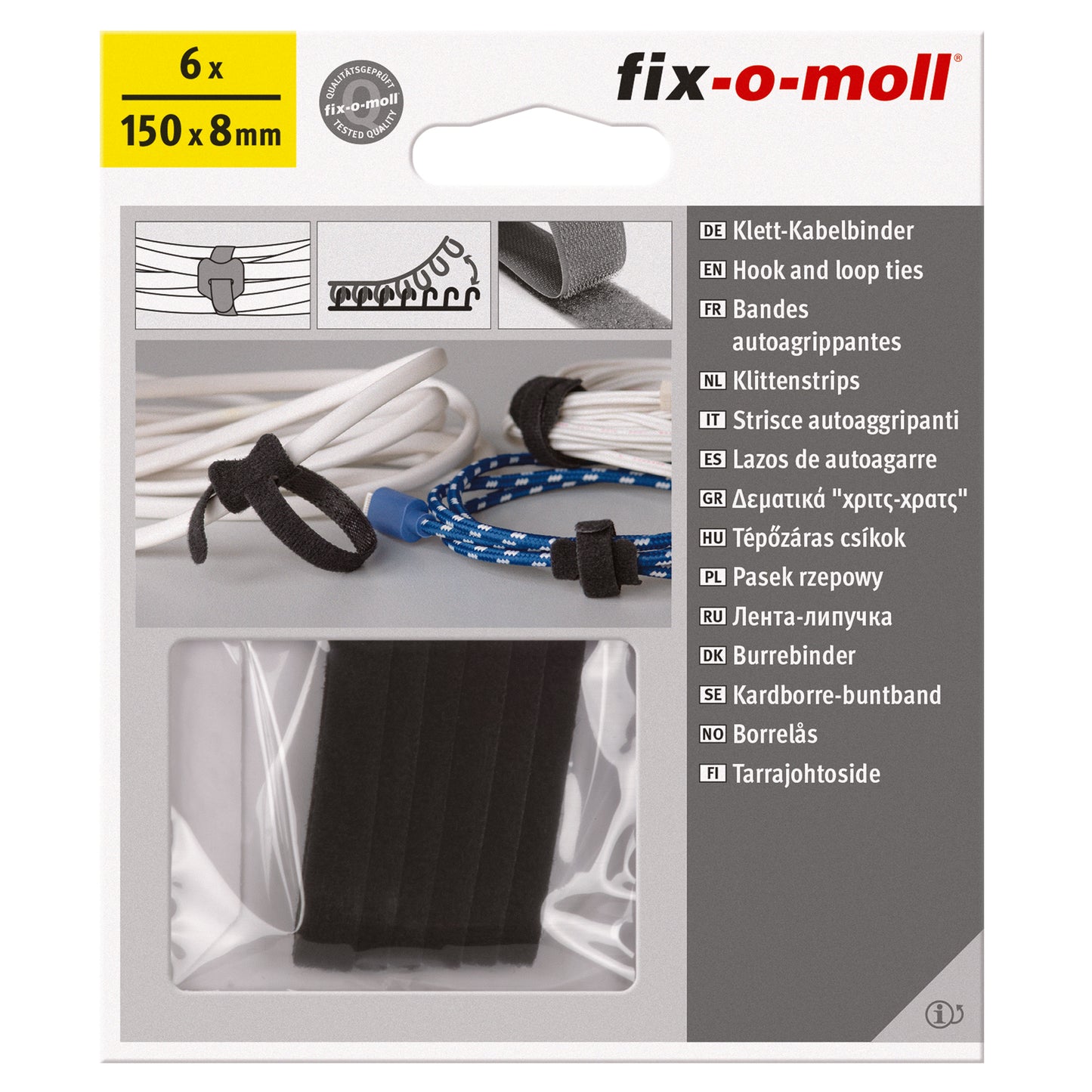 Klett-Kabelbinder schwarz 15cm 8mm 6 St.