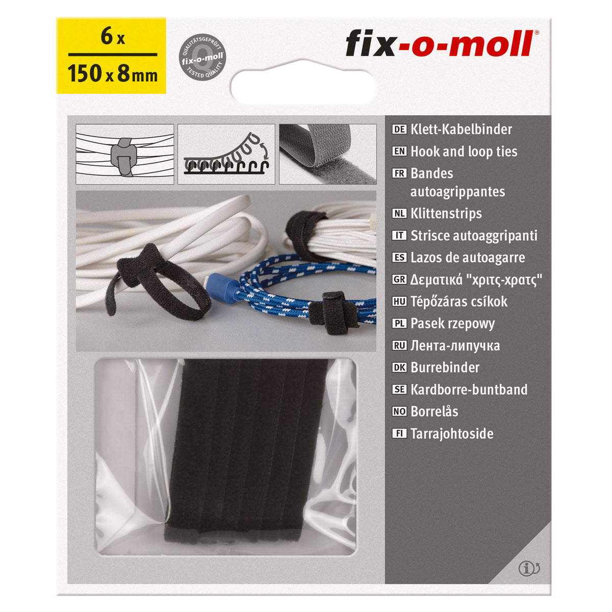 Klett-Kabelbinder schwarz 15cm 8mm 6 St.