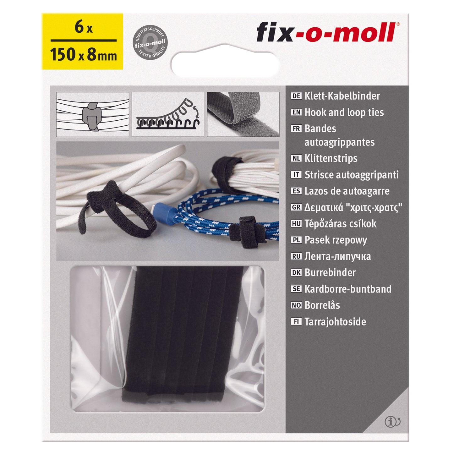 Klett-Kabelbinder schwarz 15cm 8mm 6 St.