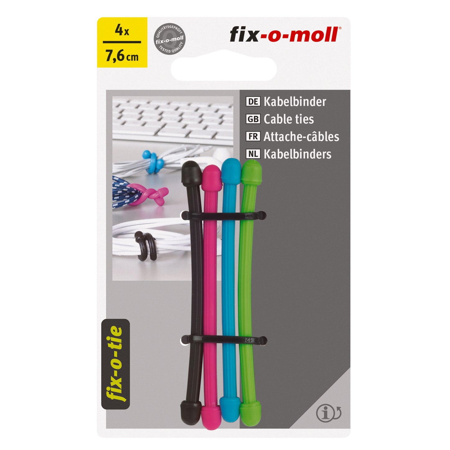 Kabelbinder pink/blau/grün/schwarz76mm4S