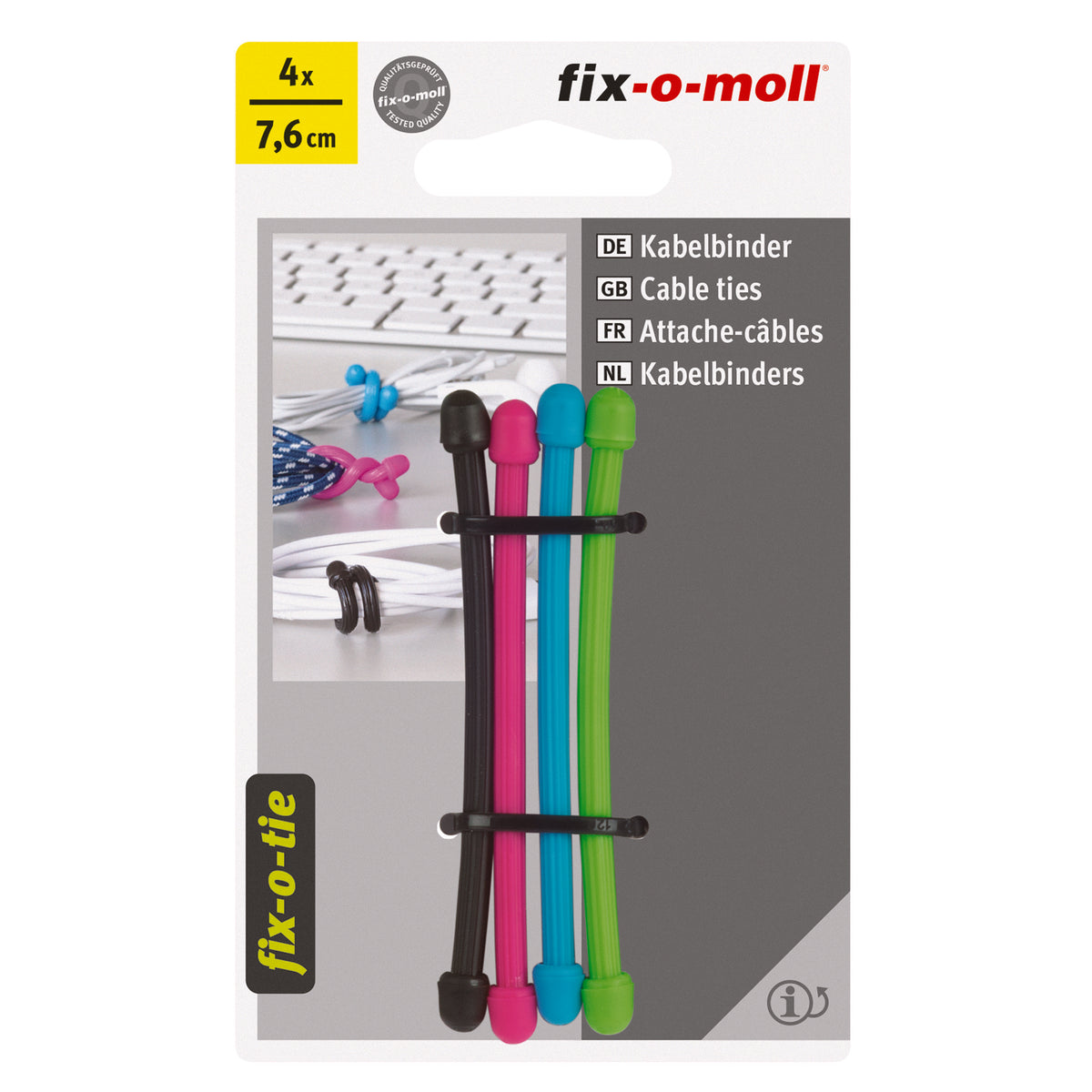 Kabelbinder pink/blau/grün/schwarz76mm4S