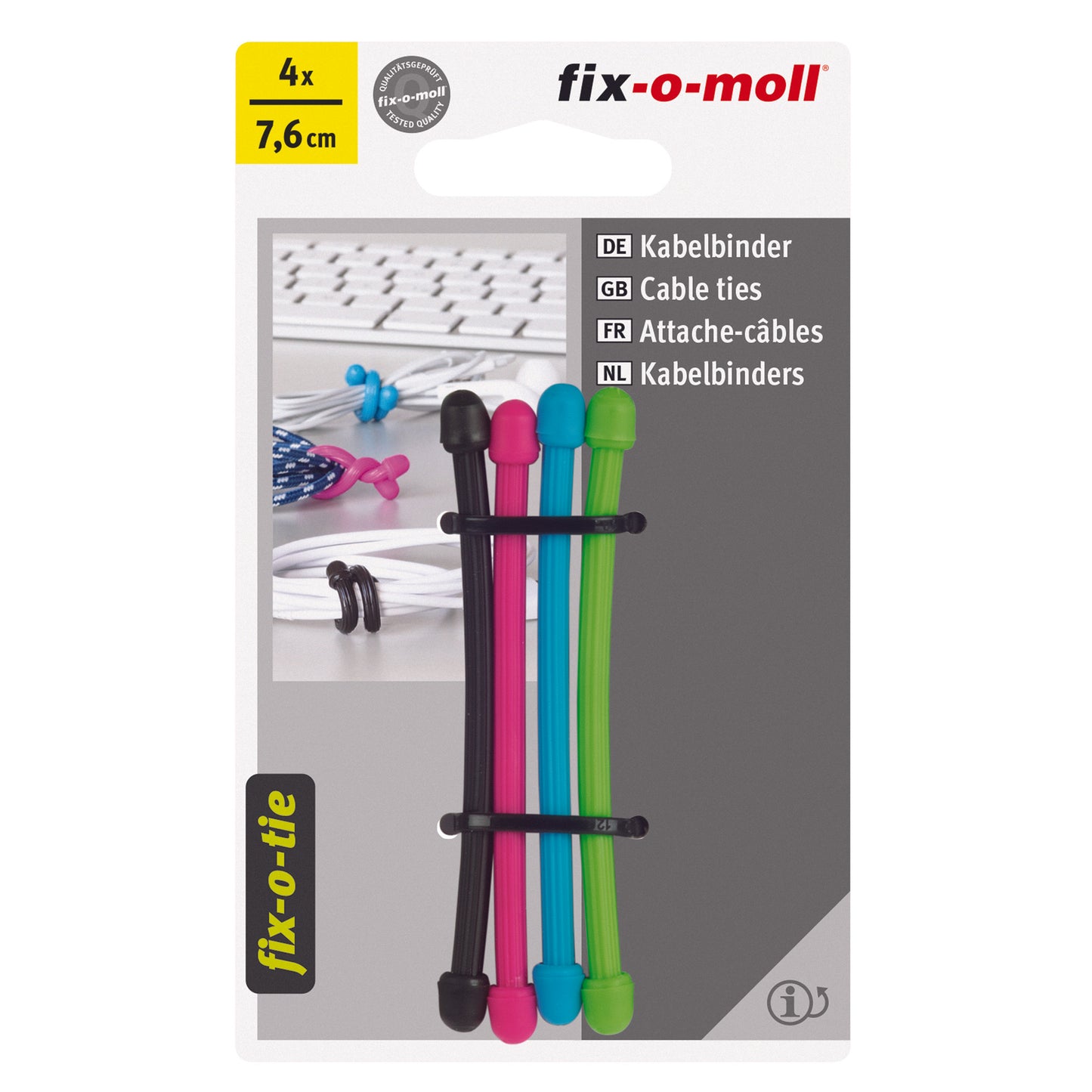 Kabelbinder pink/blau/grün/schwarz76mm4S
