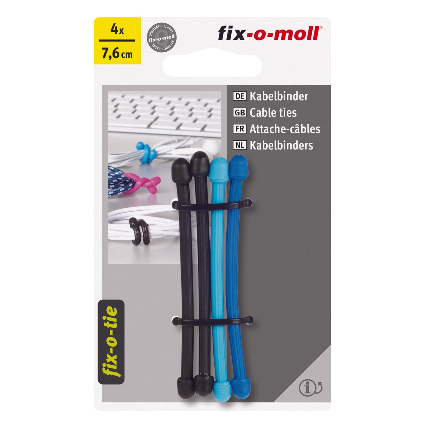 Kabelbinder h-blau/d-blau/schwarz76mm4St