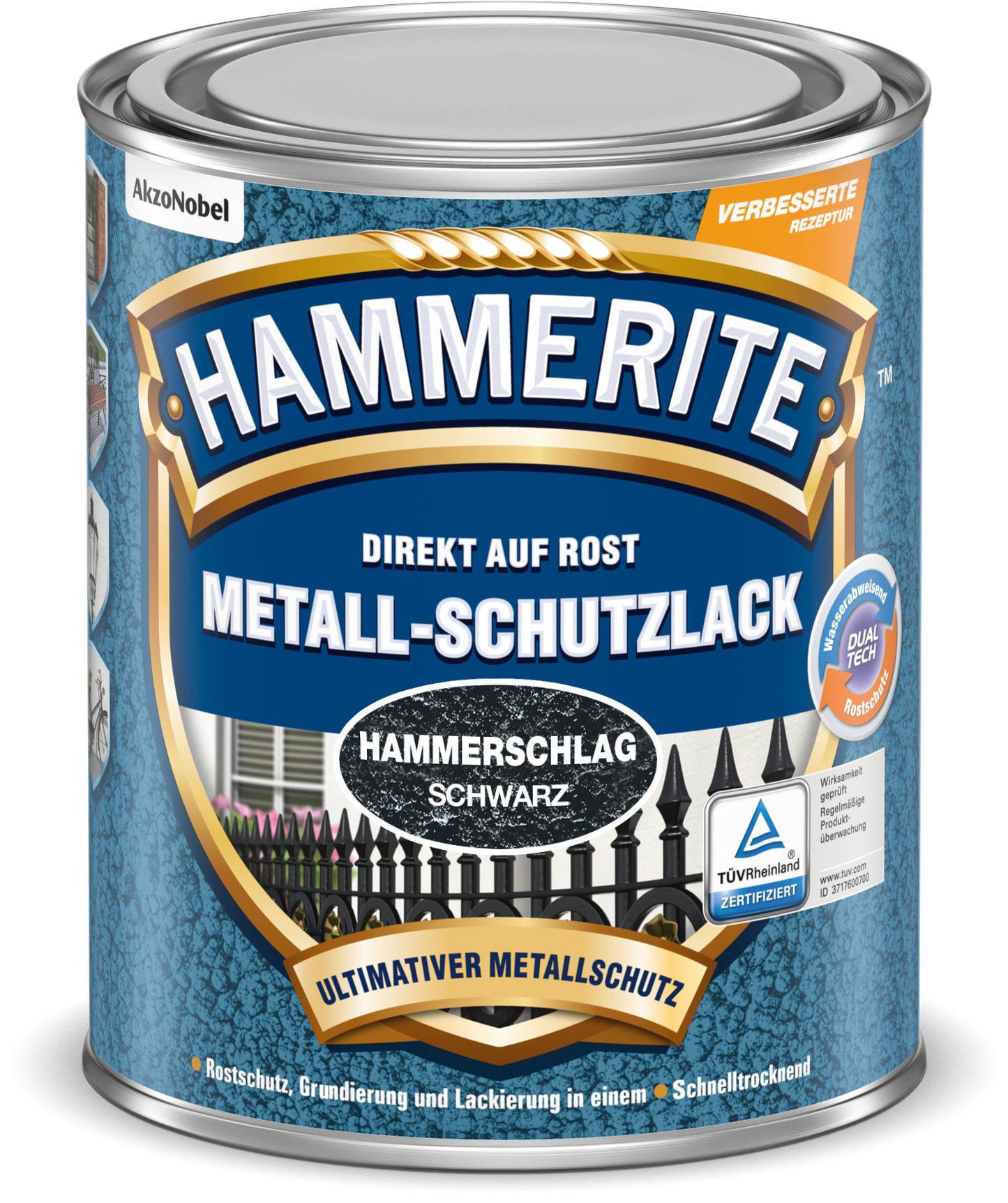 Hammerite Metallschutzlack "Hammerschlag" 250ml | Schwarz glänzend