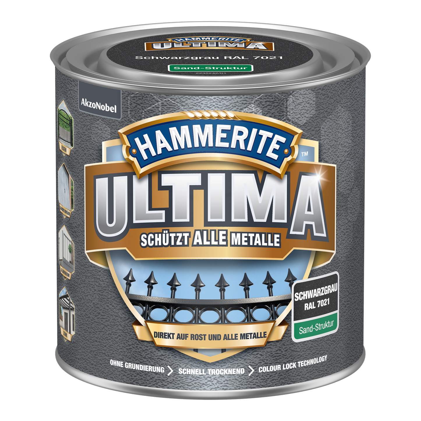 Hammerite Ultima Metallschutzlack mit Sandstruktur 250ml | Schwarzgrau RAL7021