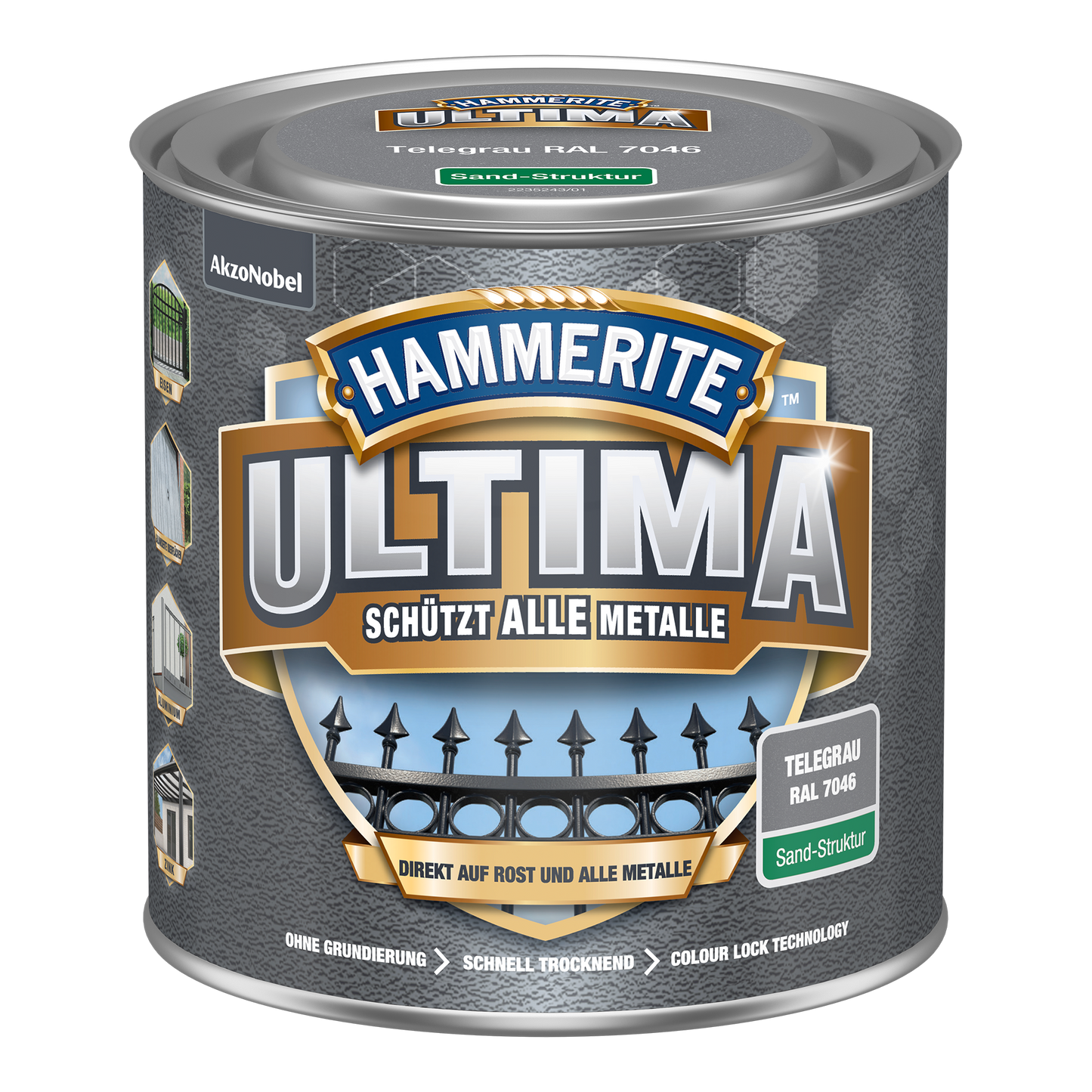 Hammerite Ultima Metallschutzlack mit Sandstruktur 250ml | Telegrau RAL7046