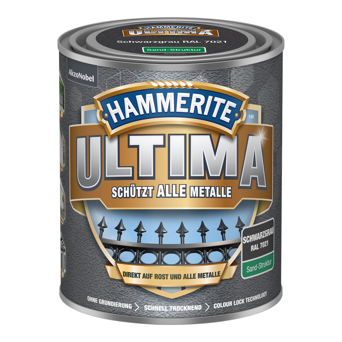 Hammerite Ultima Metallschutzlack mit Sandstruktur 750ml | Schwarzgrau RAL7021