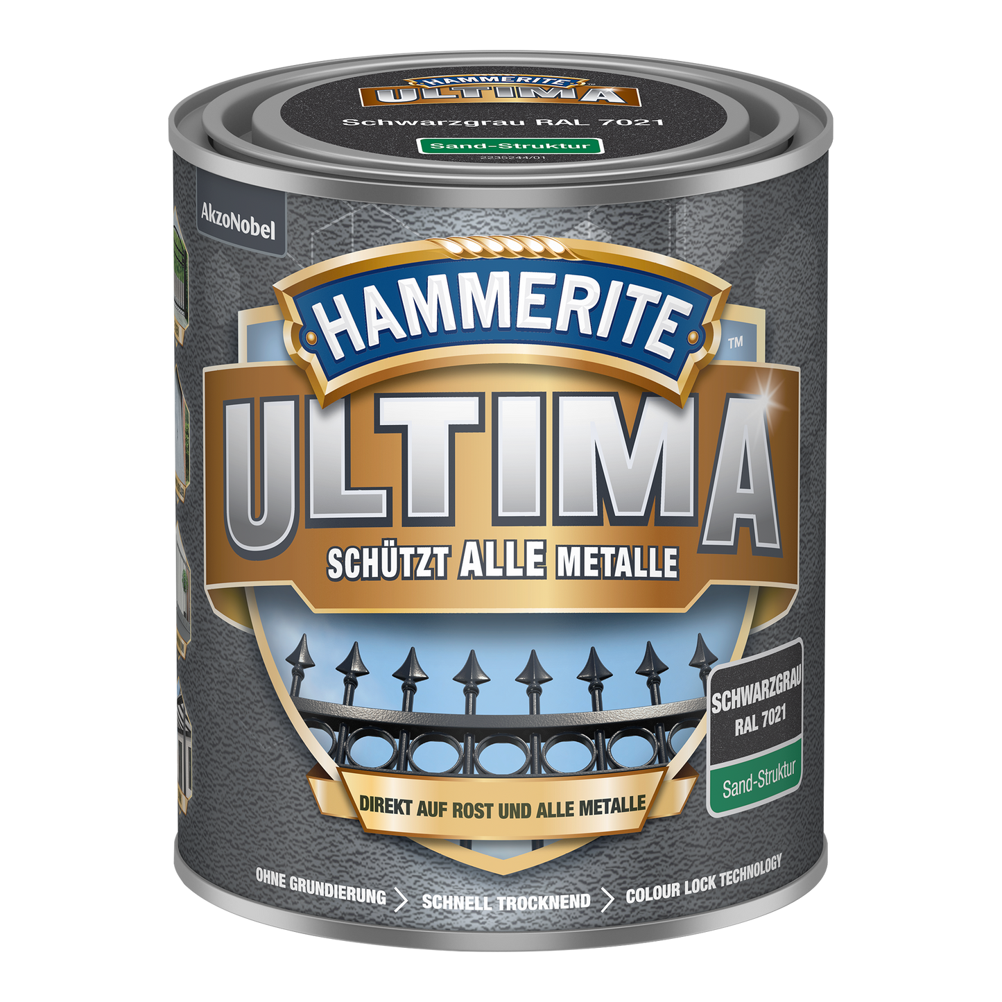 Hammerite Ultima Metallschutzlack mit Sandstruktur 750ml | Schwarzgrau RAL7021