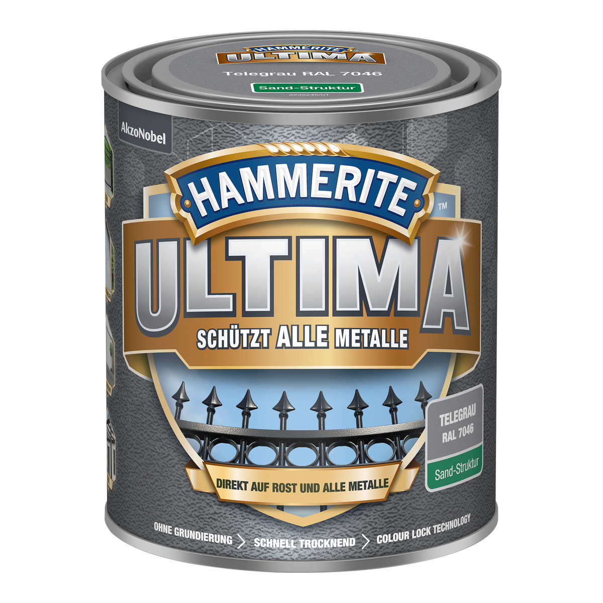 Hammerite Ultima Metallschutzlack mit Sandstruktur 750ml | Telegrau RAL7046