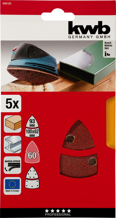 Haft-Schleifdreiecke, HOLZ & METALL, Edelkorund, 100 x 62, 93 mm, K 60