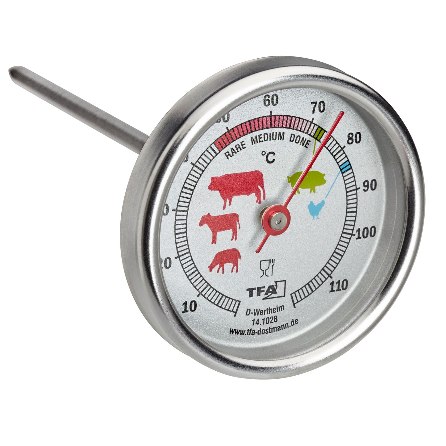 TFA Dostmann <lf/>Analoges Bratenthermometer aus Edelstahl 14.1028 silber Edelstahl, Ø 51 x 177 mm