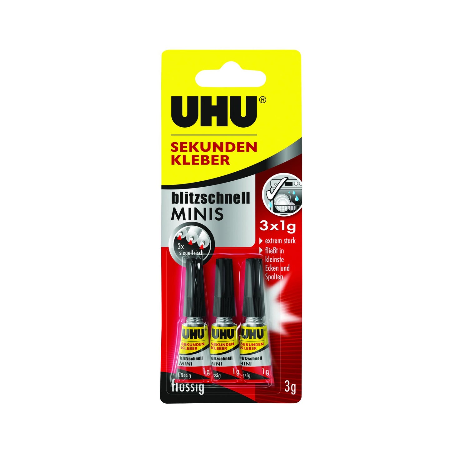 UHU Sekundenkleber blitzschnell, Flüssig, Minis 3x1g ohne Box 3g