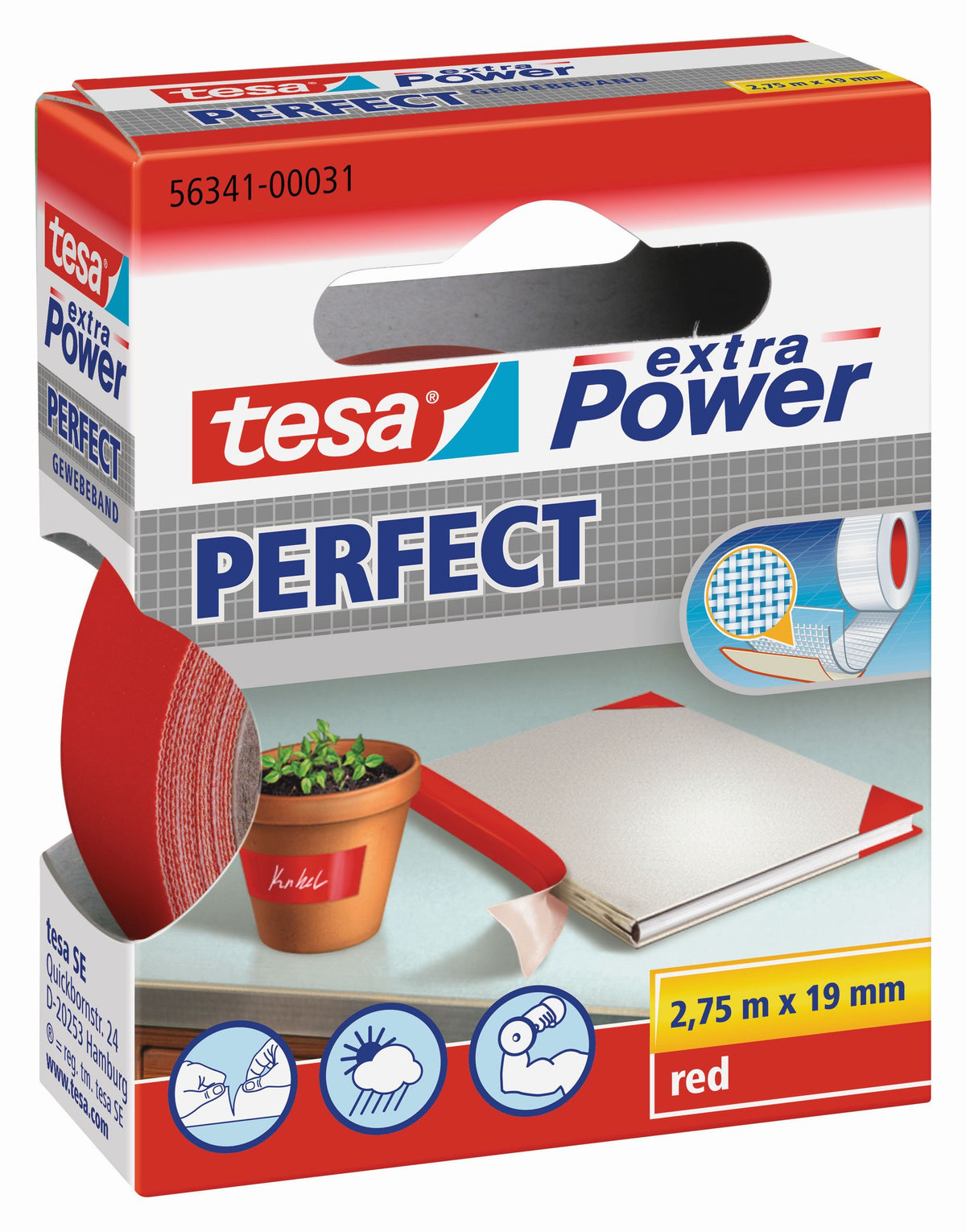 tesa® Gewebeband rot | 19mm x 2,75m