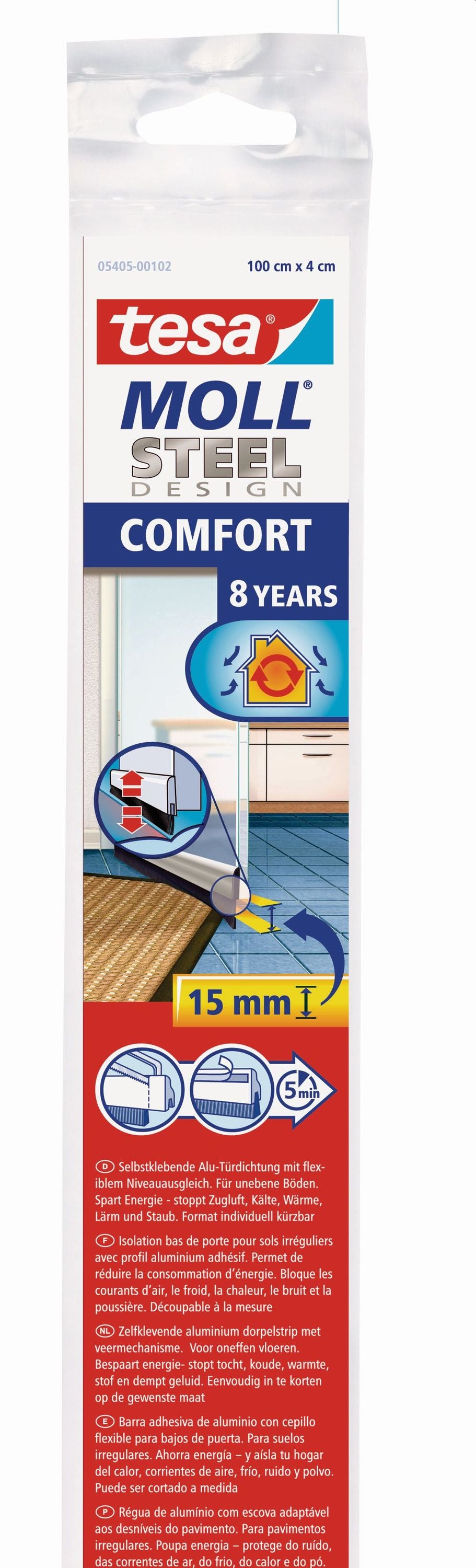 tesamoll® Türdichtschiene Edelstahl 40mm | 1m