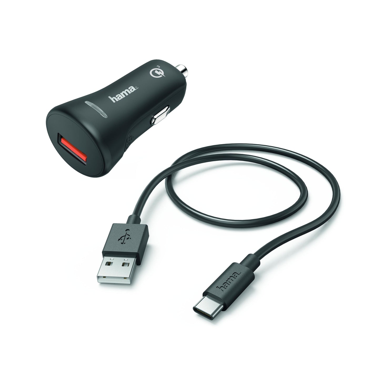 Kfz-Ladeset, USB Type-C, QC 3.0, 3 A, Schwarz USB Type-C, QC 3.0, Schwarz