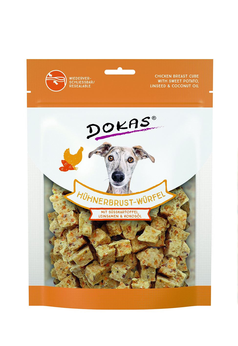 Dokas Hühnerbrust-Würfel Süßkartoffel Leinsam 150 g
