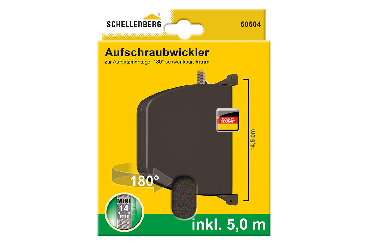 Schellenberg Aufschraubwickler mit Rolladengurt "Mini" schwenkbar | braun