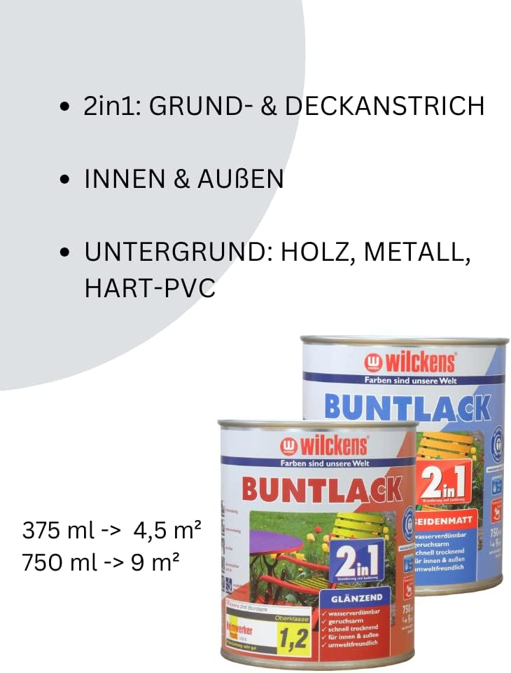 Wilckens 2in1 Acryl Buntlack für Innen und Außen, seidenmatt, 750 ml, RAL 9010 Reinweiß