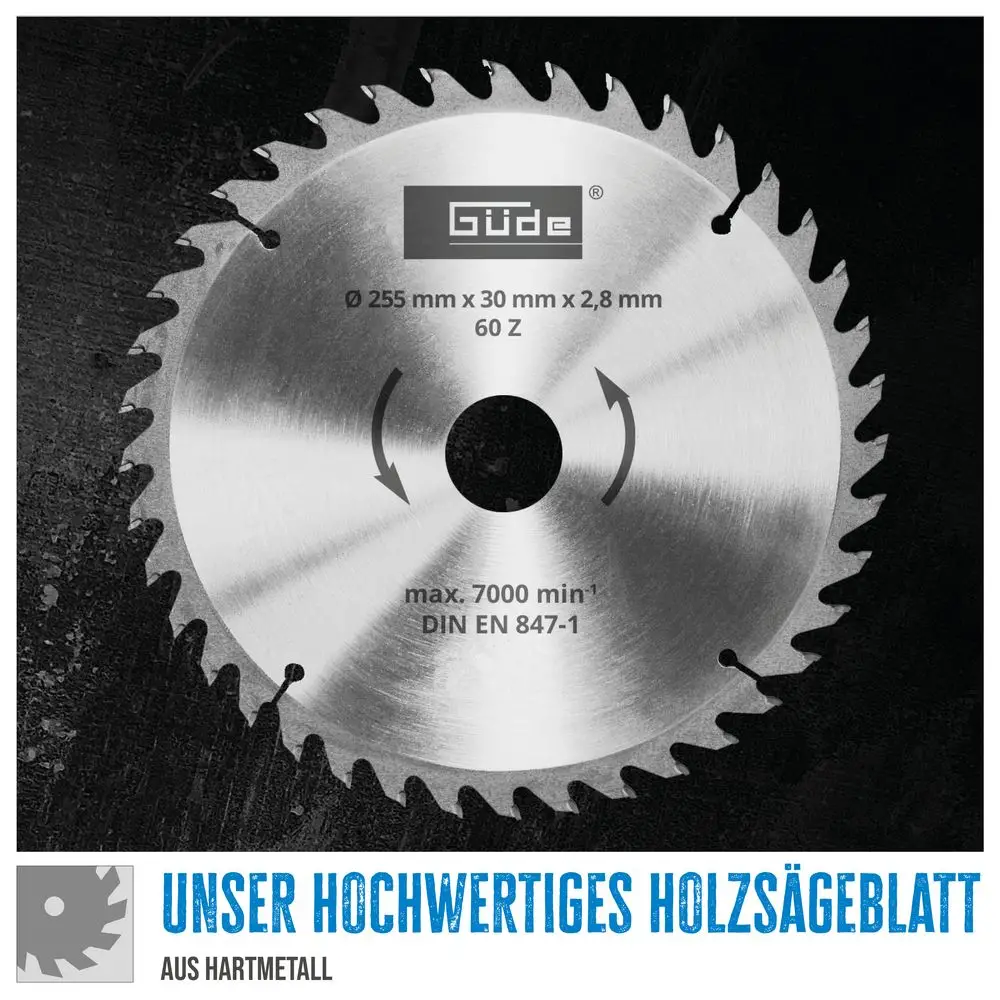 Güde Holzsägeblatt HM 255x30x60Z | Kappsägen, Tischkreissägen, Radialkappsägen