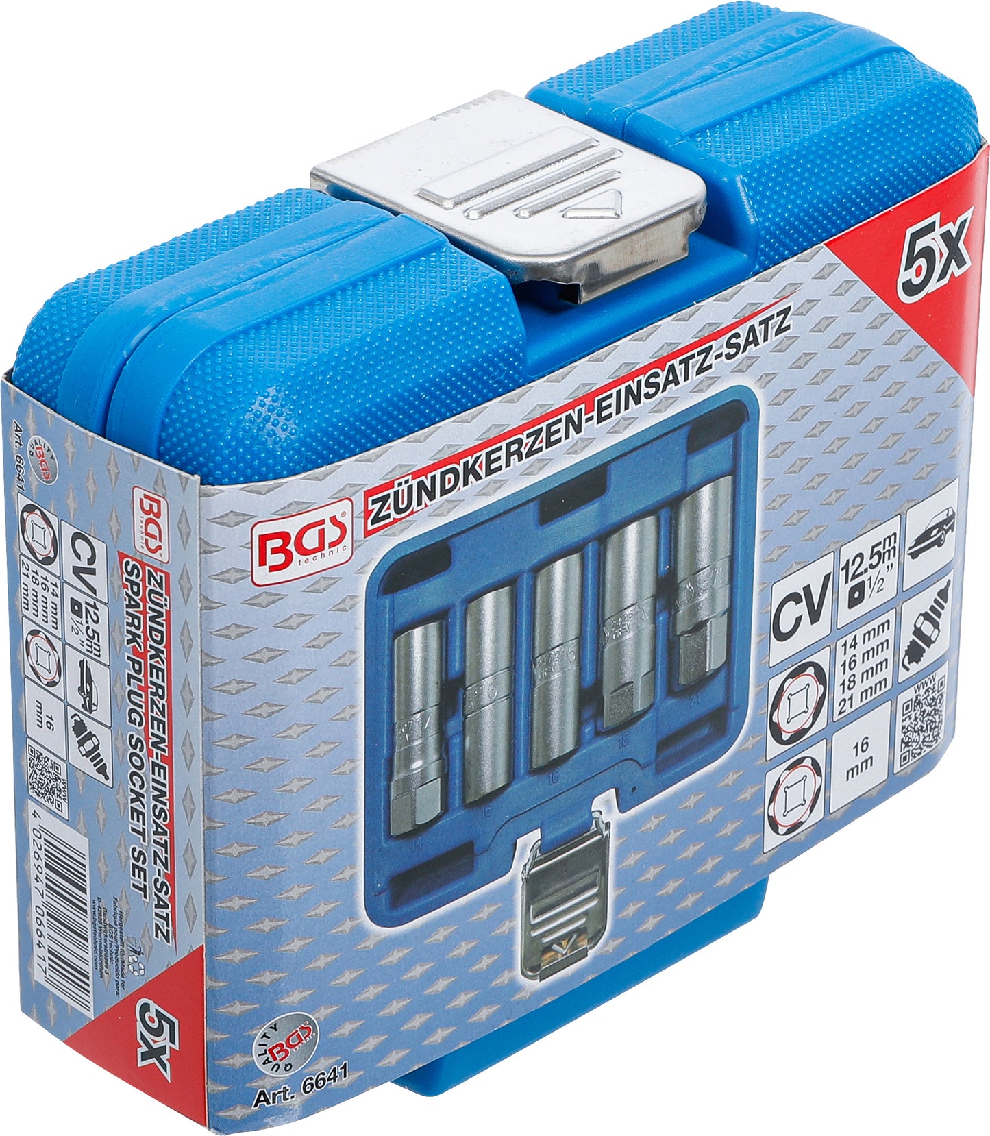 BGS Zündkerzen-Einsatz-Satz Sechskant | Antrieb 1/2" | SW 14 - 21 mm | 5 teilig