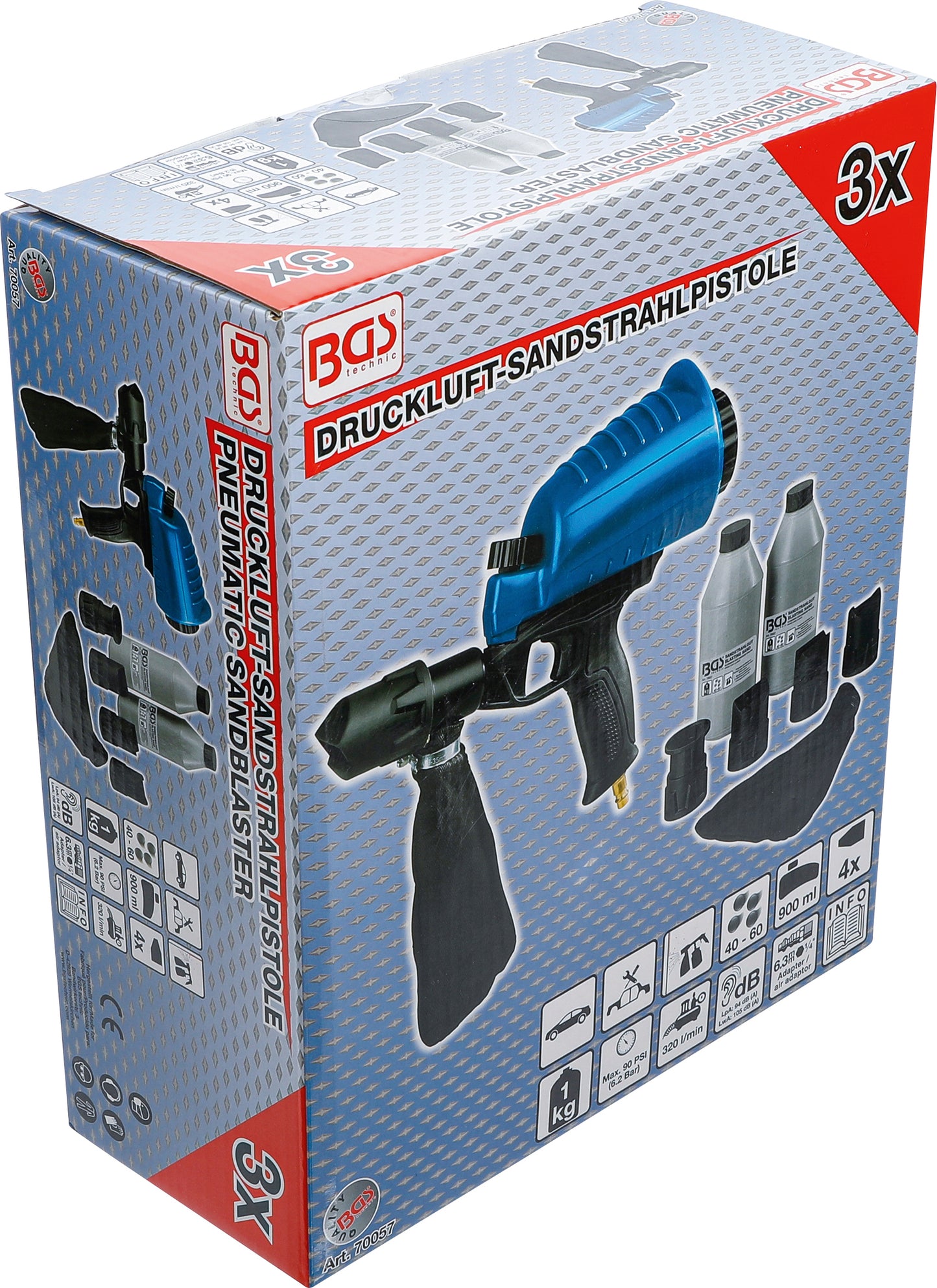 BGS Druckluft-Sandstrahlpistole inklusive Zubehör | 3 teilig