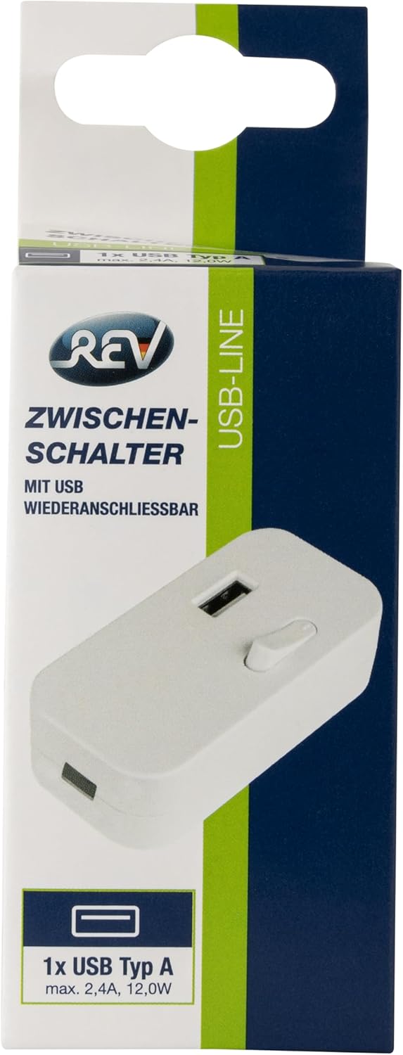 REV Schnur-Zwischenschalter mit USB-A | weiß