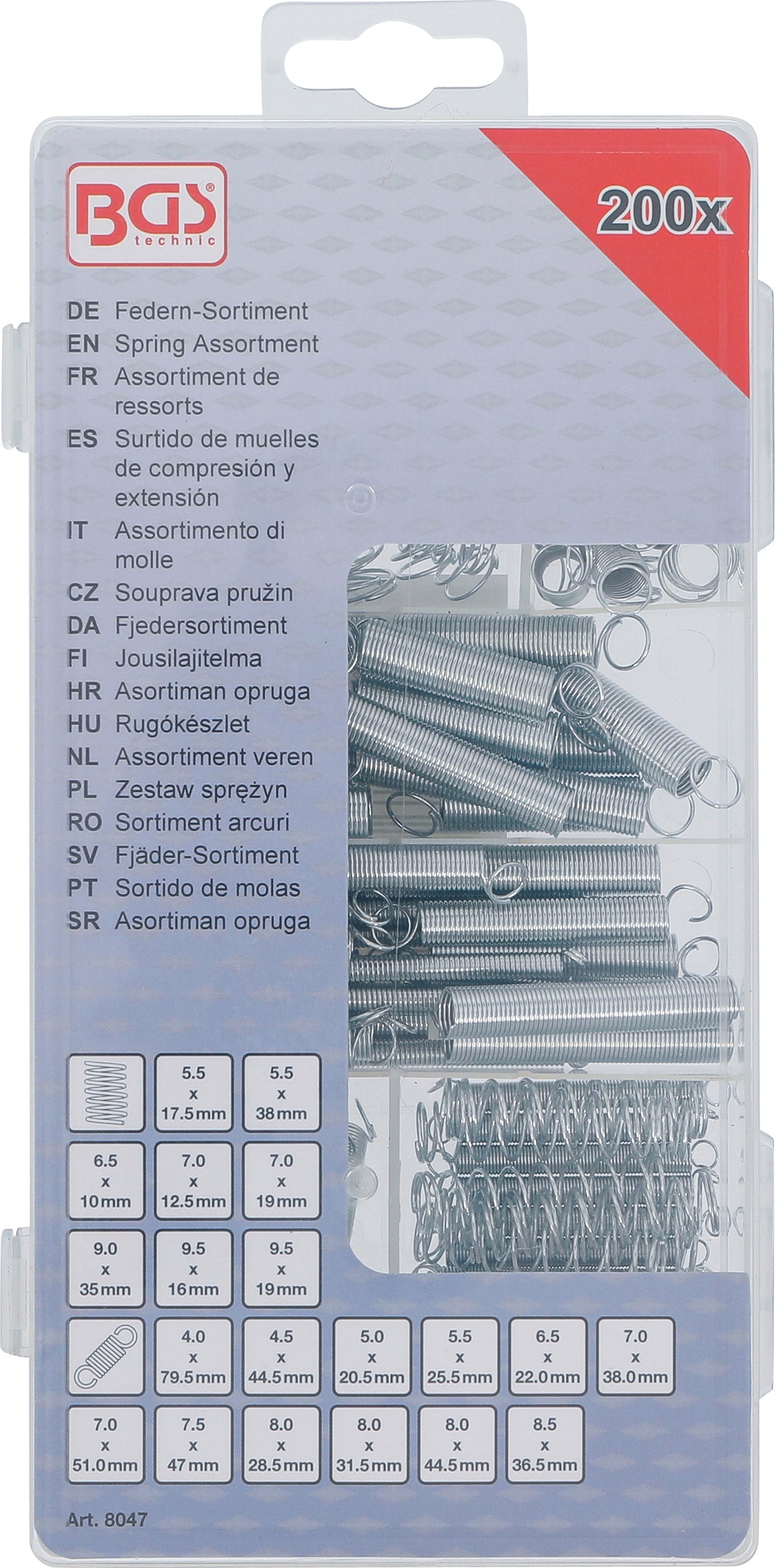 BGS Federn-Sortiment | Zug- und Druckfedern | 200 teilig