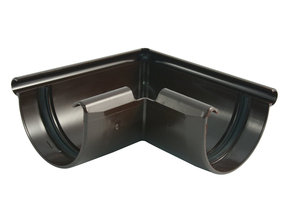 Außenecke 90° für Dachrinne halbrund RG 75, braun