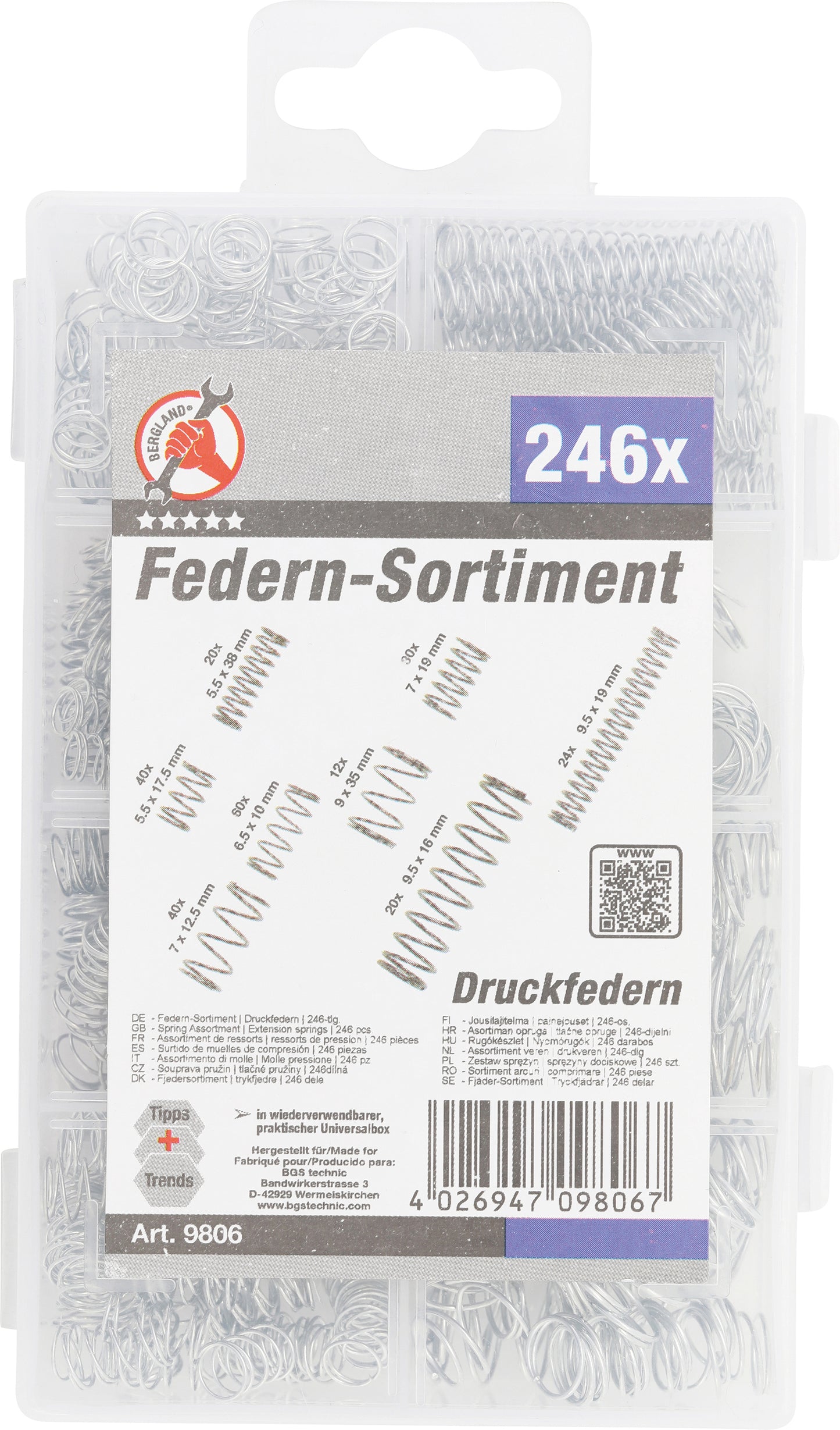 BGS Diy Federn-Sortiment | Druckfedern | 246-tlg.