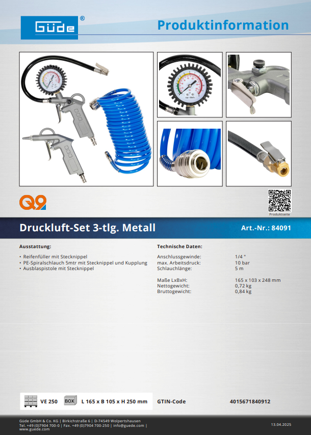 Güde Druckluft-Set 3 teilig aus Metall