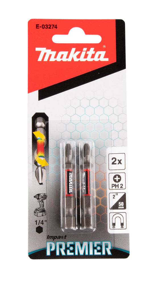 Makita Impact Premier Torsion-Bits "PH2" | 50mm | 2 Stück