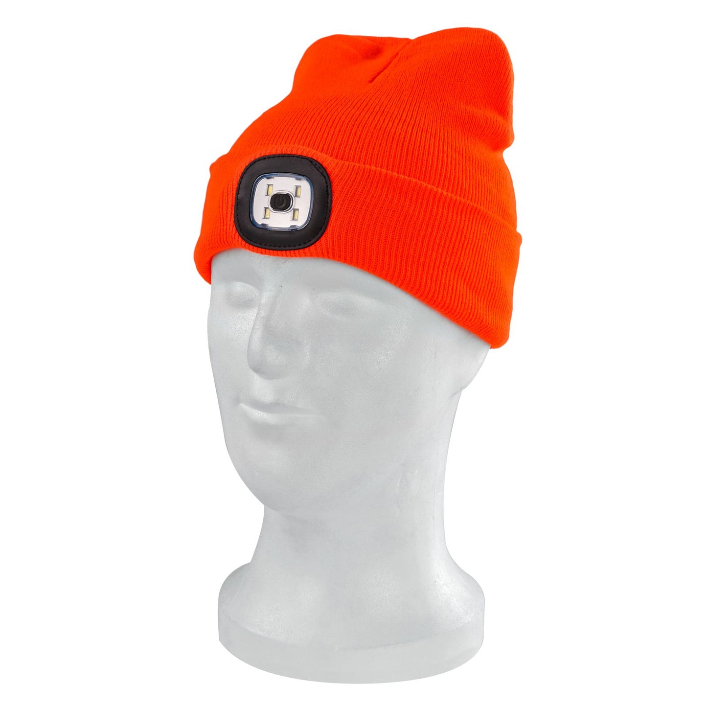 Strickmütze / Mütze neonorange mit LED Licht, 3-stufige Helligkeitsverstellung
