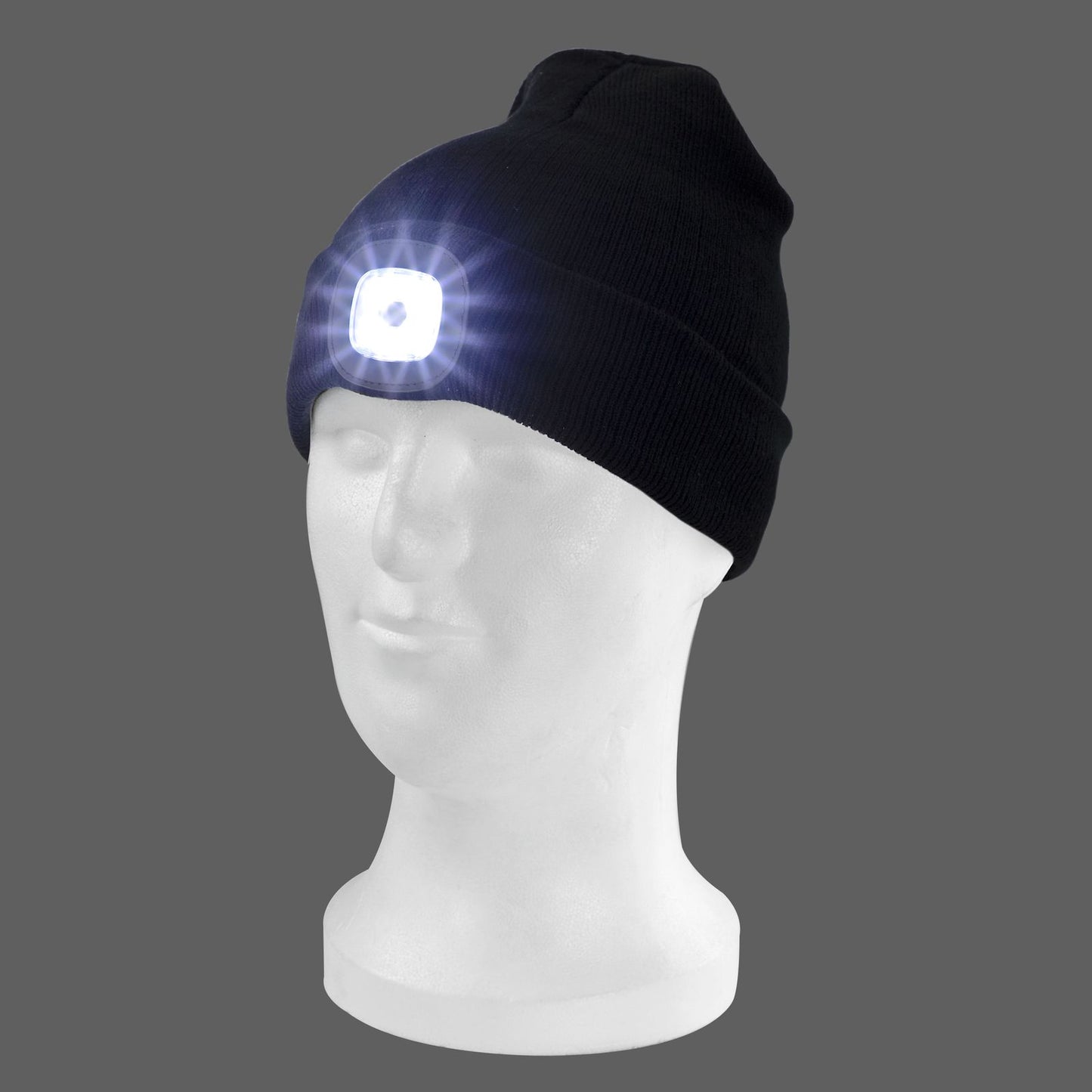 Strickmütze / Mütze schwarz mit LED Licht, 3-stufige Helligkeitsverstellung