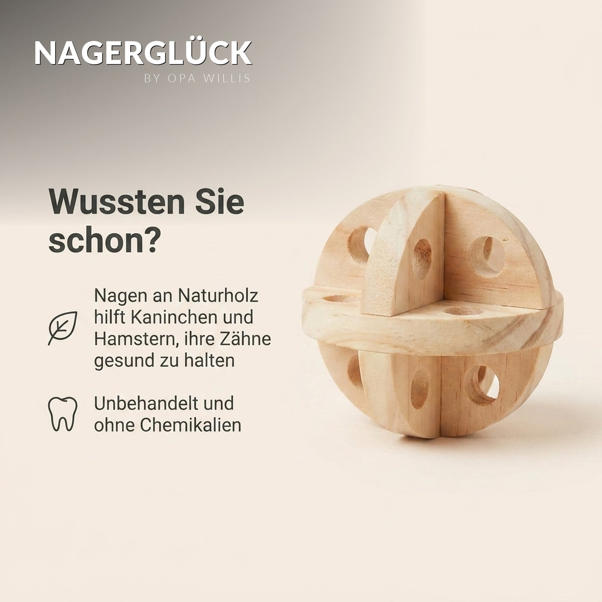 Nagerglück® Snackball für Nager, Naturholz Knabberball Ø 7 cm, Kaninchen Hamster - Position 7