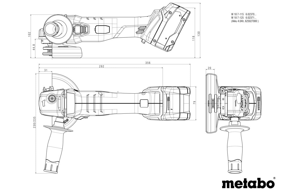 Metabo Winkelschleifer 125mm ohne Akku im Koffer (W18)