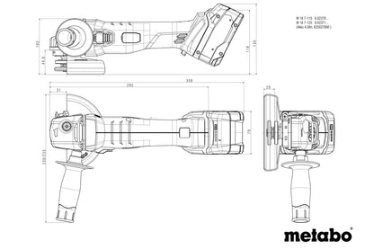 Metabo Winkelschleifer 125mm ohne Akku im Koffer (W18)