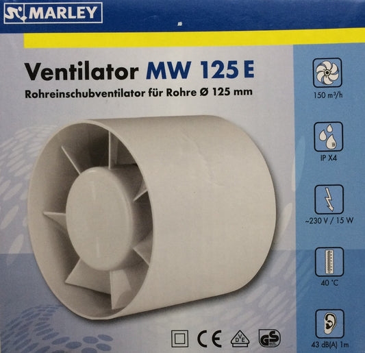 Rohreinschubventilat. MW 125 E Förderl.180mü/h, f.Rohre  125