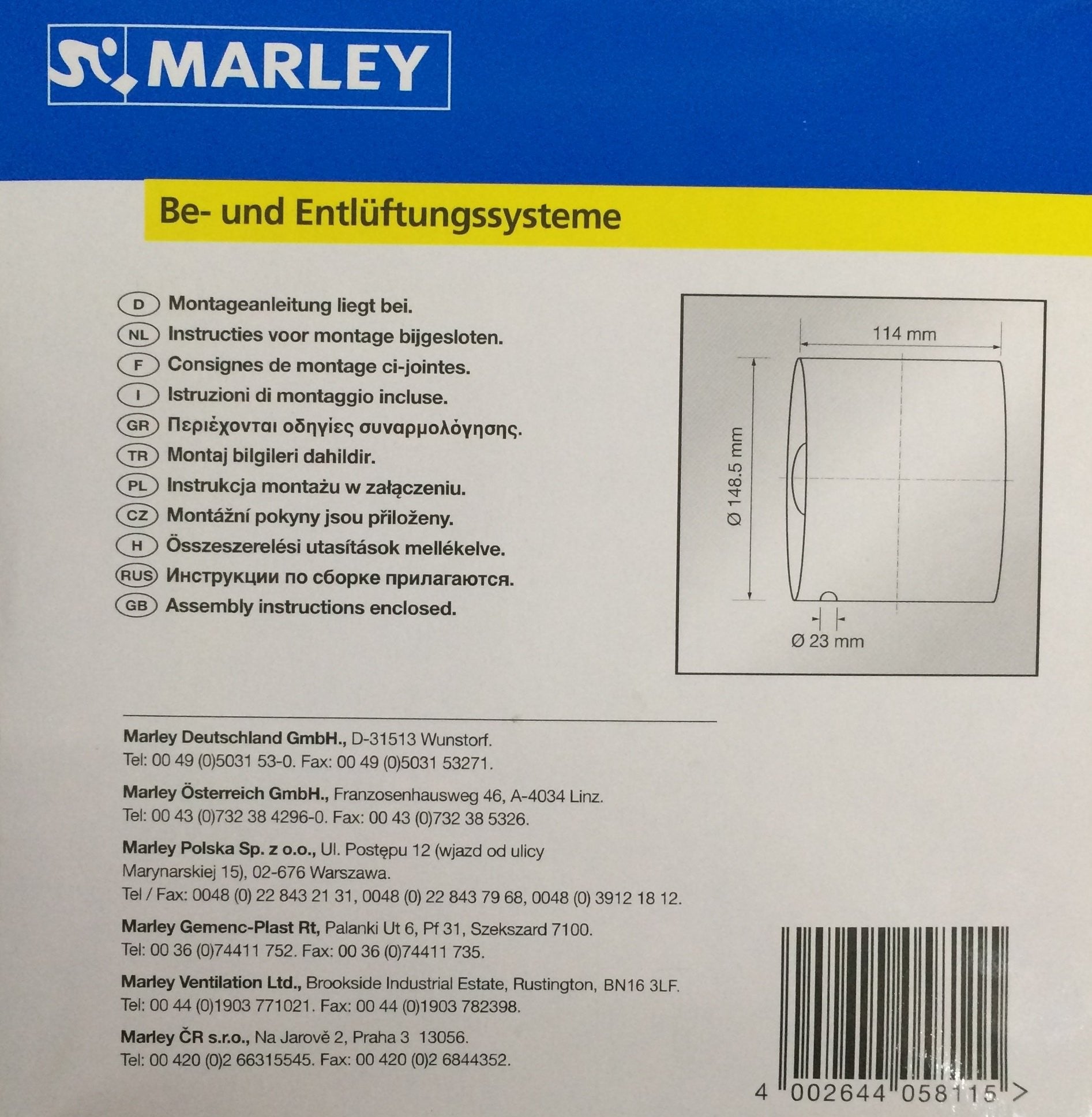 Rohreinschubventilat. MW 150 E Förderl.250mü/h, f.Rohre  150