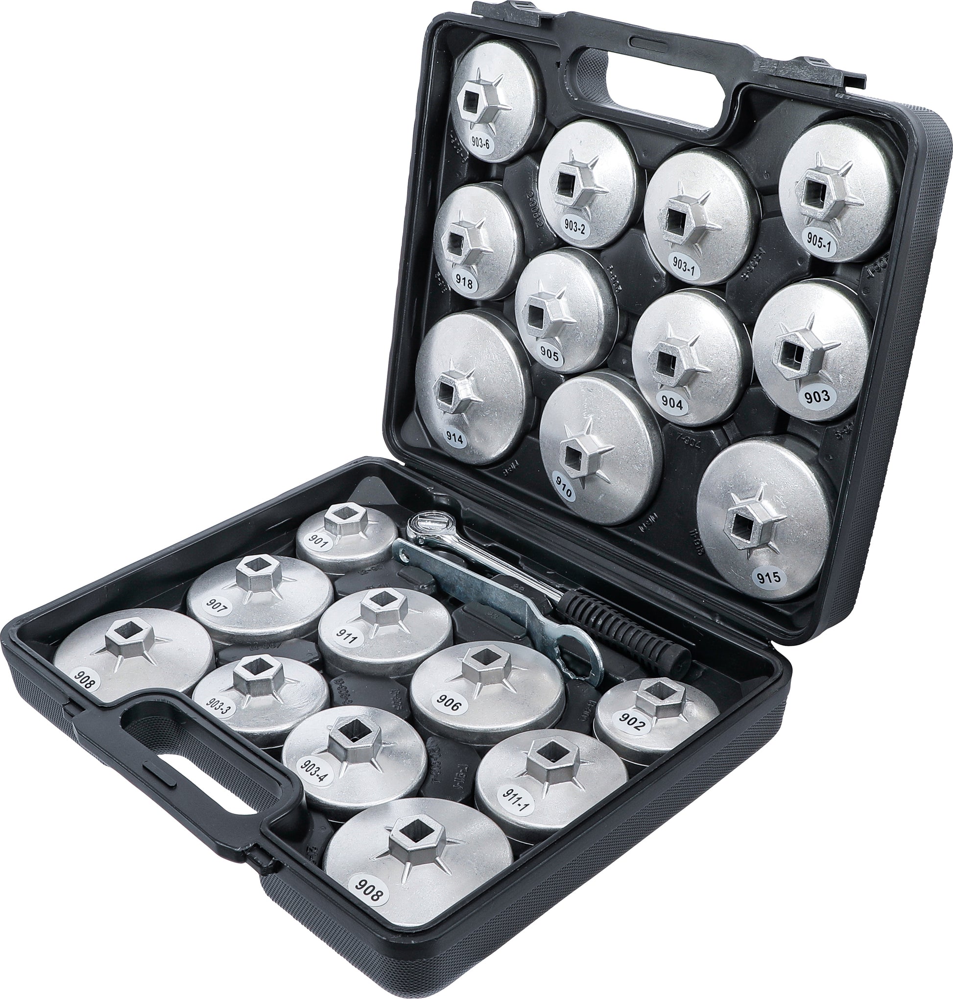 BGS Ölfilterschlüssel-Satz | Aluminium-Druckguss | Antrieb Innenvierkant 12,5 mm (1/2") | 23-tlg.
